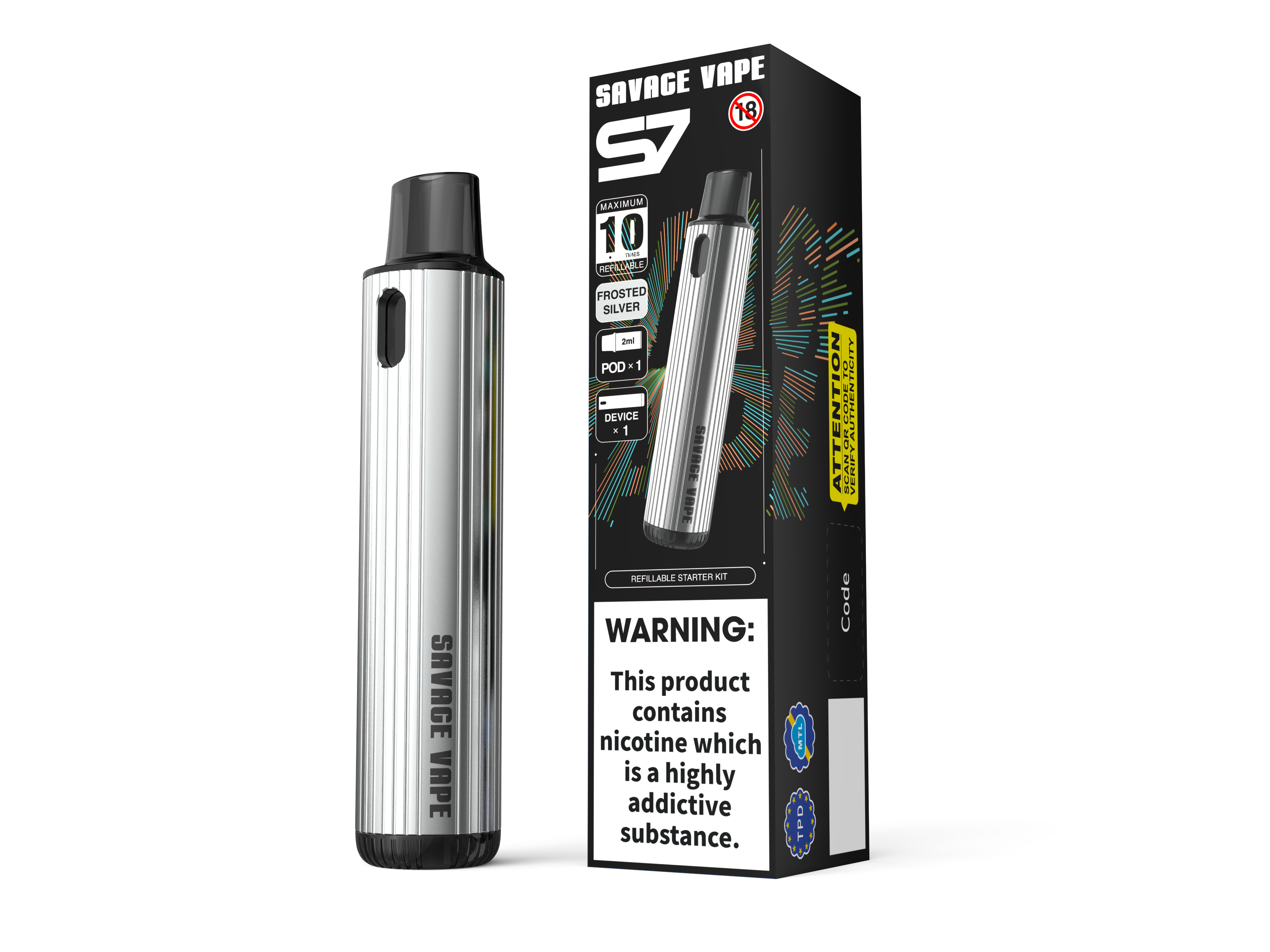 Savage Vape S7 Remplaçable Remplaçable 2 ml Pod Starter Kits Device 700mAh Batterie - TPD
