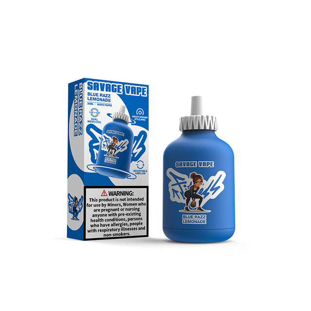 Savage Fitness 30000 Puffs Vape jetable 30k E Cigarette Débit d'air réglable 30 ml Nic Sel Liquide-Bleu Razz Limonade