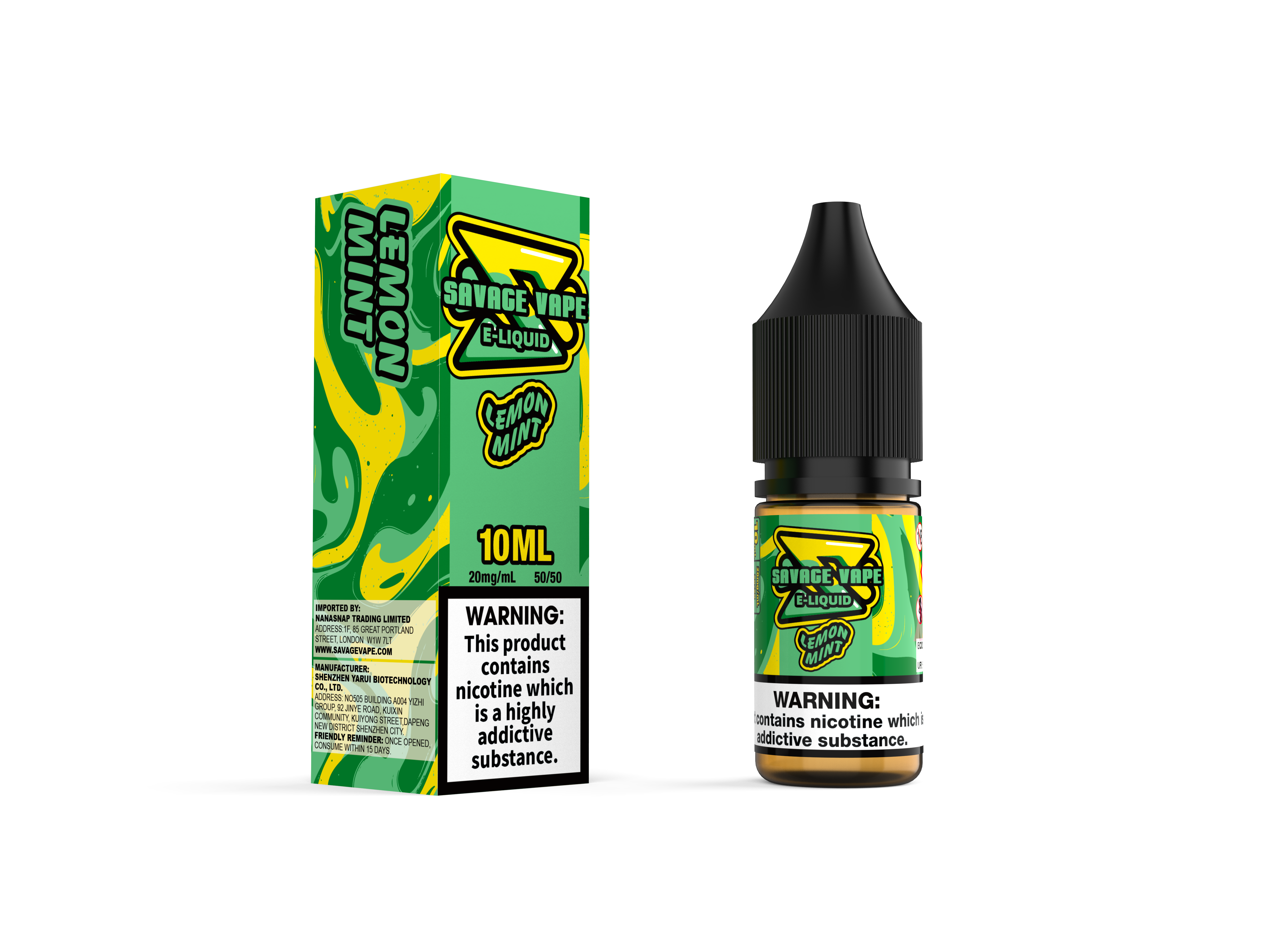 Vape Savage E jus 2 mg de nicotine Salt 10 ml TPD- citron menthe