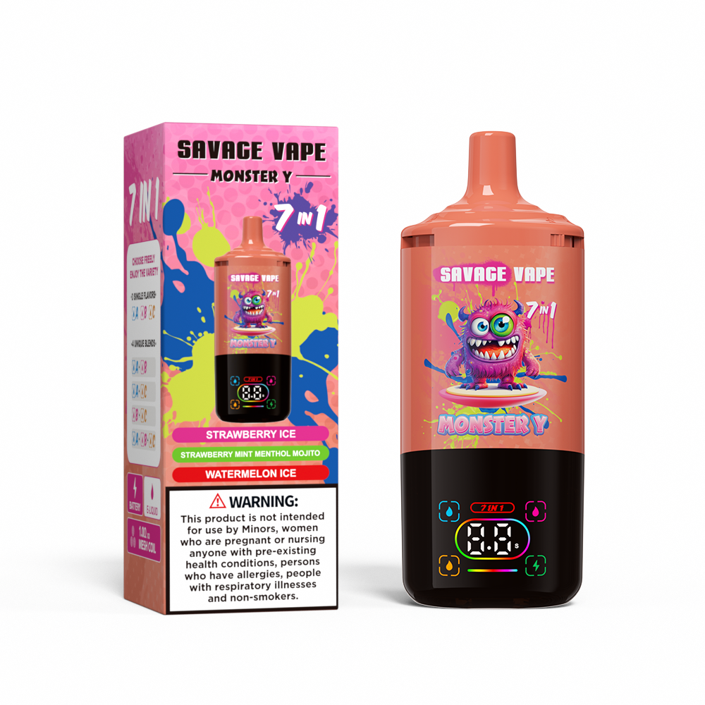 Top Sale Savage Monster Y 80000 Puff 65000 50000 E Cigarette 7 en 1 Double Mesh Coil Smart Affichage 30 + 30 + 30ml Eu-Liquid Eu Eu Warehouse Vape 80k 65k 50K-TRAWBERRY Ice & Strawberry Mint Menthol 