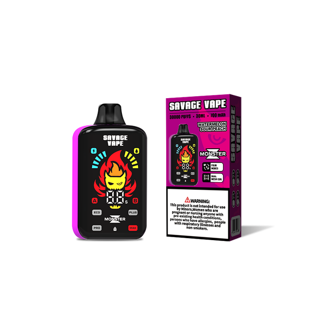 Original Savage Monster Z 30000 bouffée 30k jetable Vape E Cigarette double maille bobine 5% Nic sel-pastèque pomme aigre