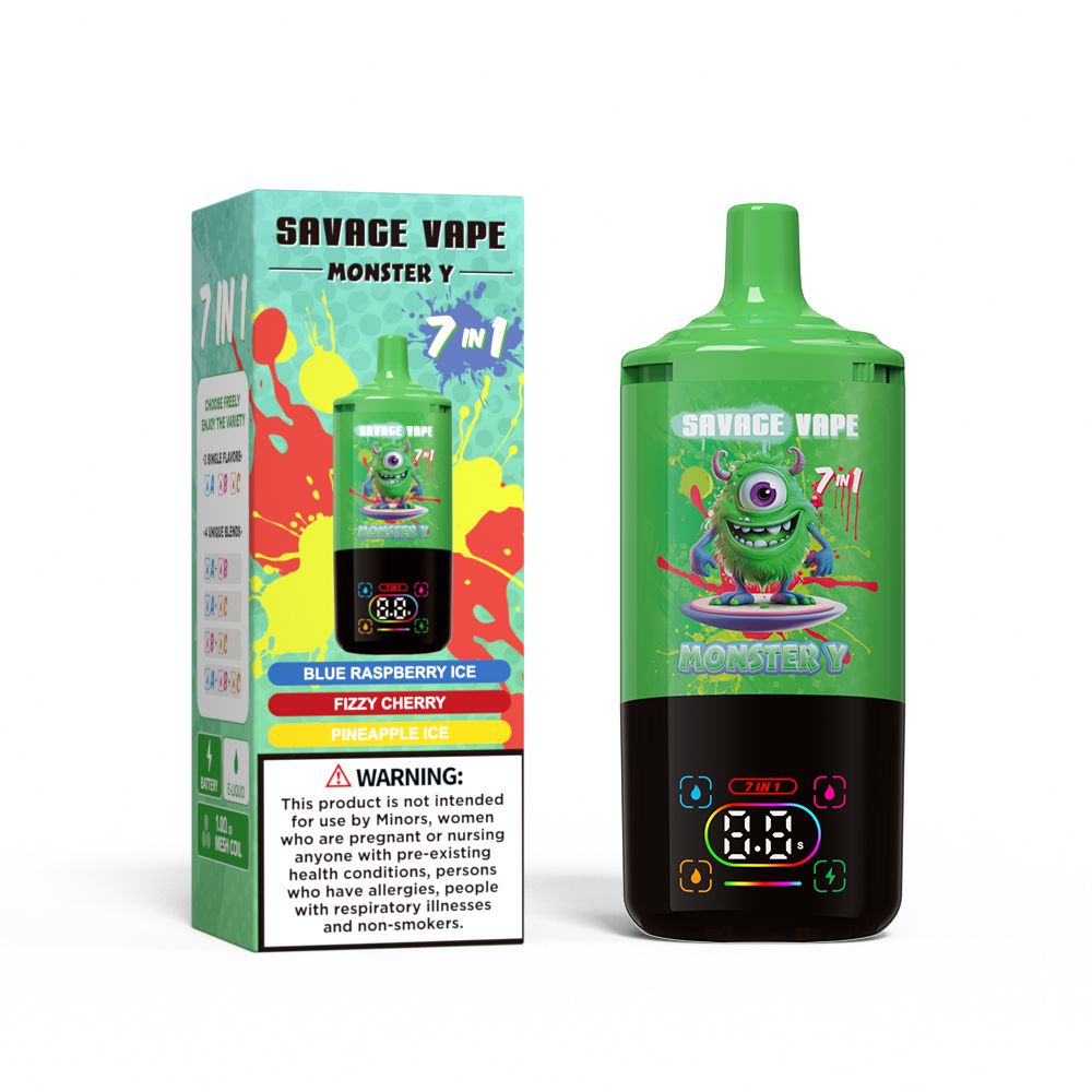 Top Sale Savage Monster Y 80000 Puff 65000 50000 E Cigarette 7 en 1 Double Mesh Coil Smart Affichage 30 + 30 + 30 ml EU EU EU EURISON VAPE VAPE 80K 65K 50K ICCEE DE RASHERDE BLUE ET CHERRY PIZY