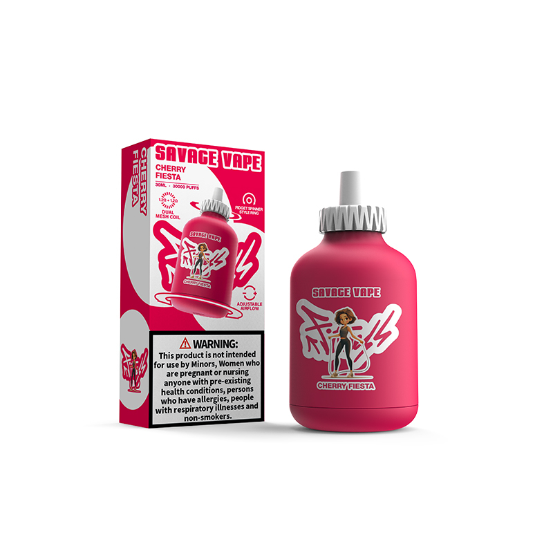 Factory Savage Fitness 30000 Puff 30K Vape jetable E Cigarette Débit d'air réglable 30 ml 50 mg Liquide de sel Nic - Cherry Fiesta