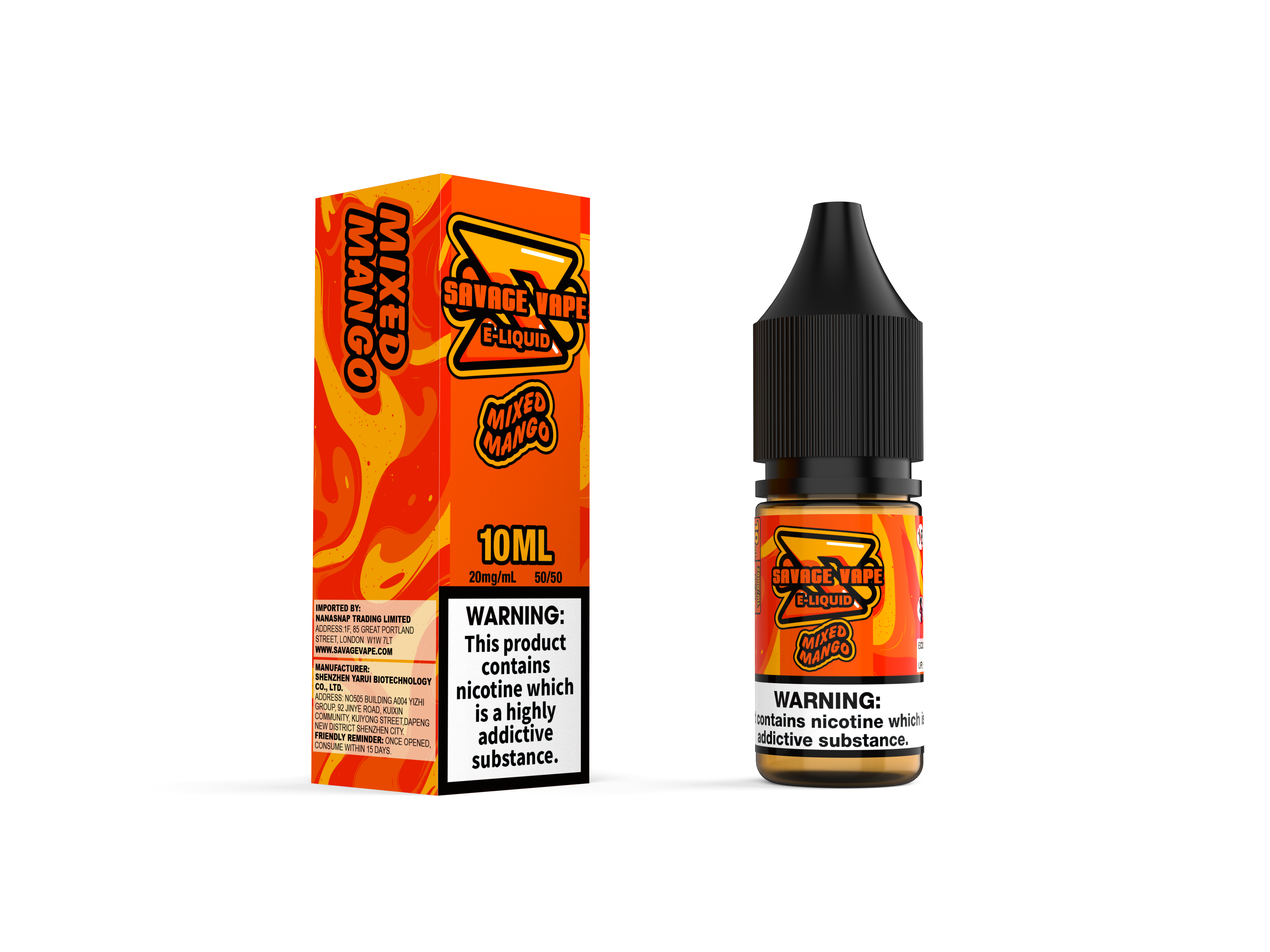Vape Savage E jus 2 mg de nicotine sel 10 ml TPD- MANGO mixte