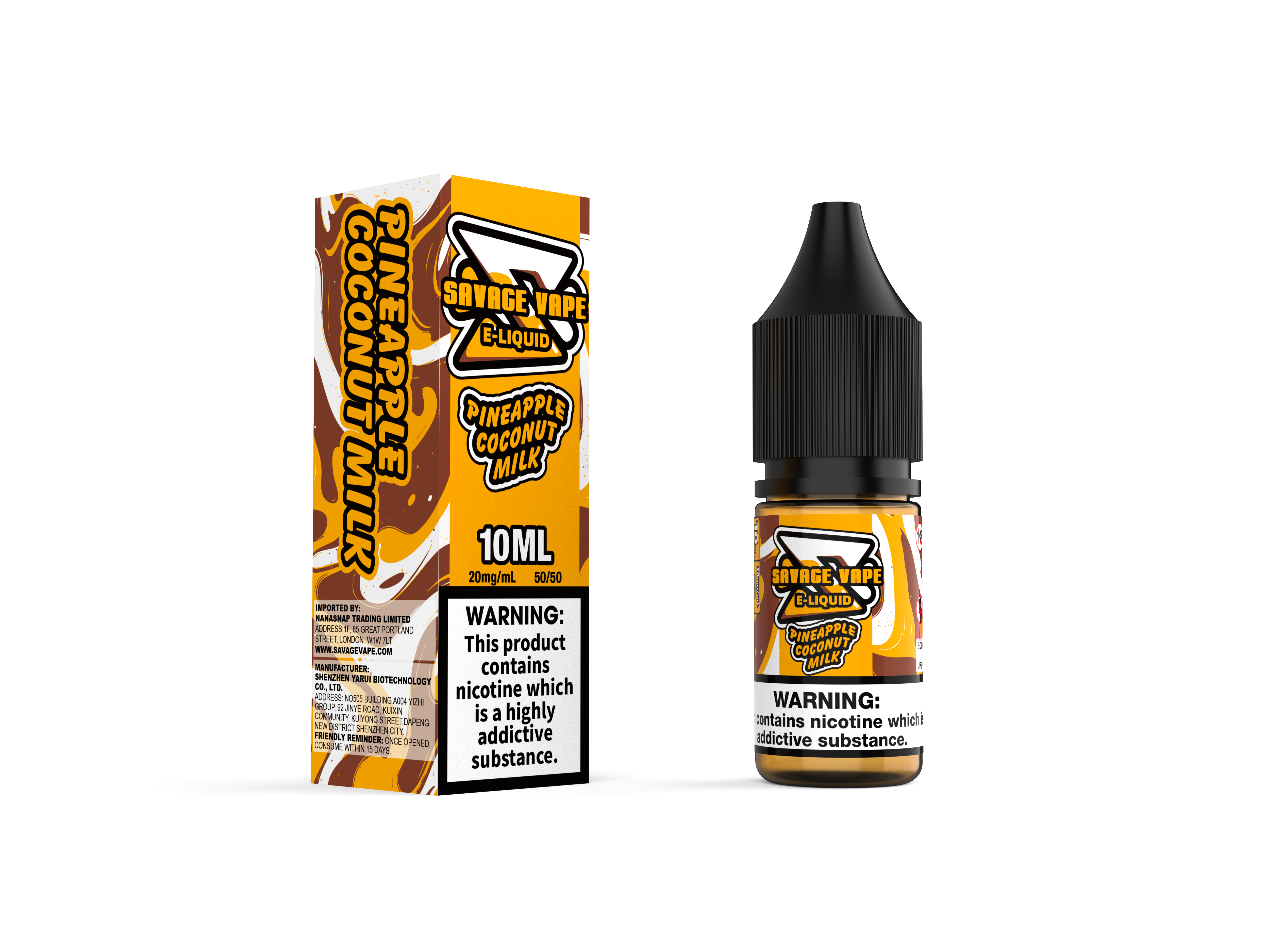 Vape Savage E liquide 2 mg de nicotine Salt 10 ml TPD- PIEAPLE COCONUT MAIS