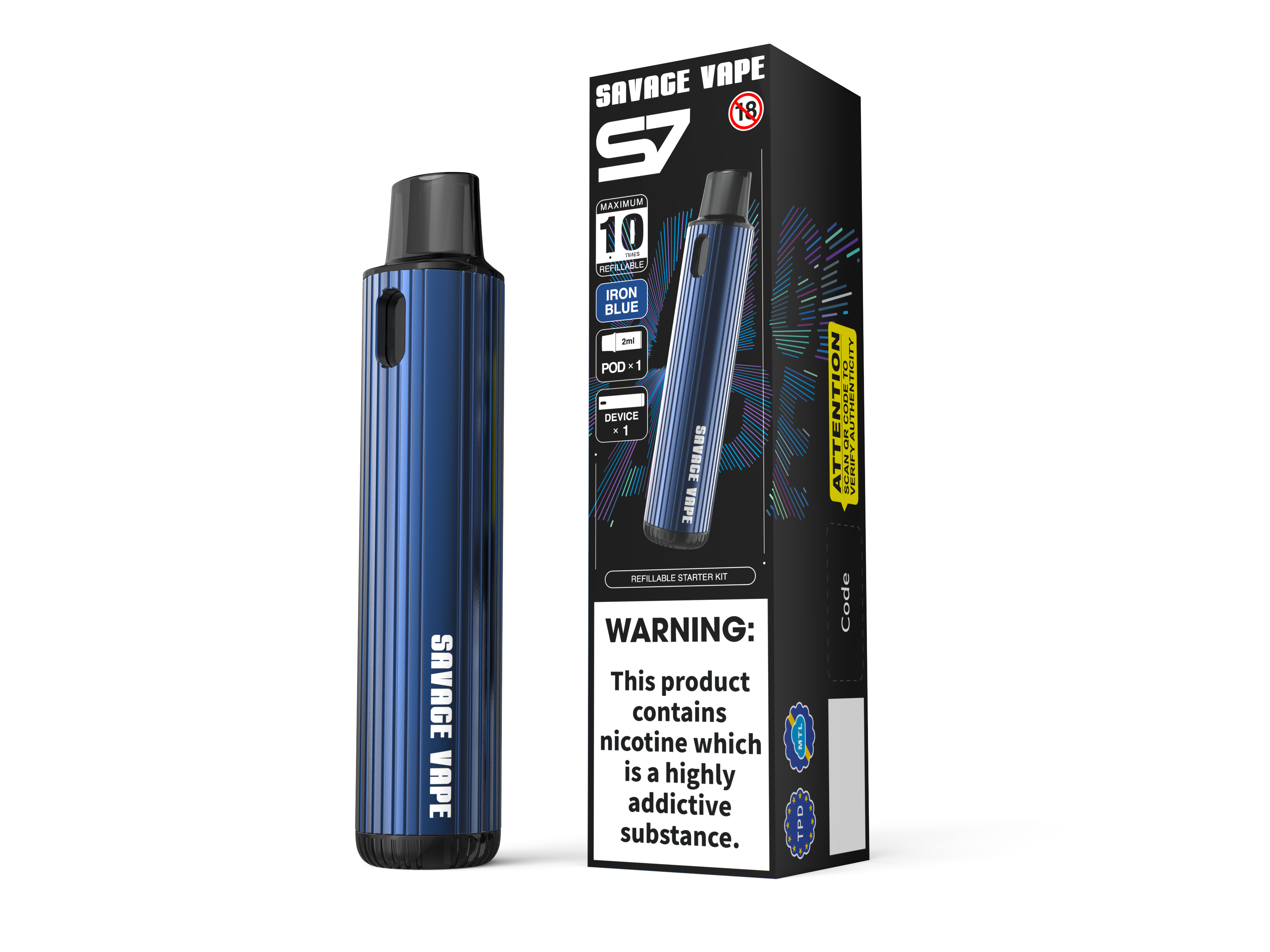 Savage Vape S7 Remplaçable Remplaçable 2 ml Pod Starter Kits Device 700mAh Batterie - TPD