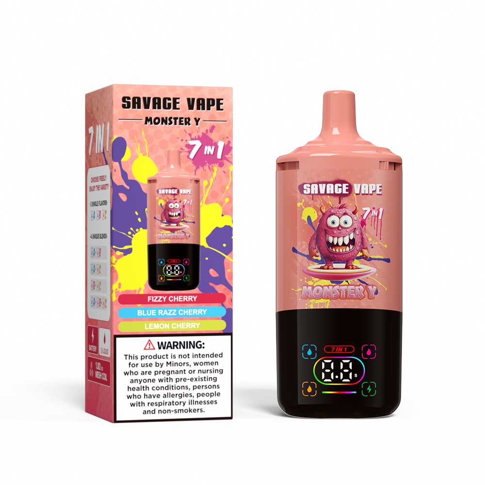 Top Sale Savage Monster Y 80000 Puff 65000 50000 E Cigarette 7 en 1 Double Mesh Coil Smart Affichage 30 + 30 + 30 ml Eu-Liquid Eu Warehouse Vape Vape 80k 65k 50k-Fizzy-Fizzy Cherry & Blue Razz Cherry