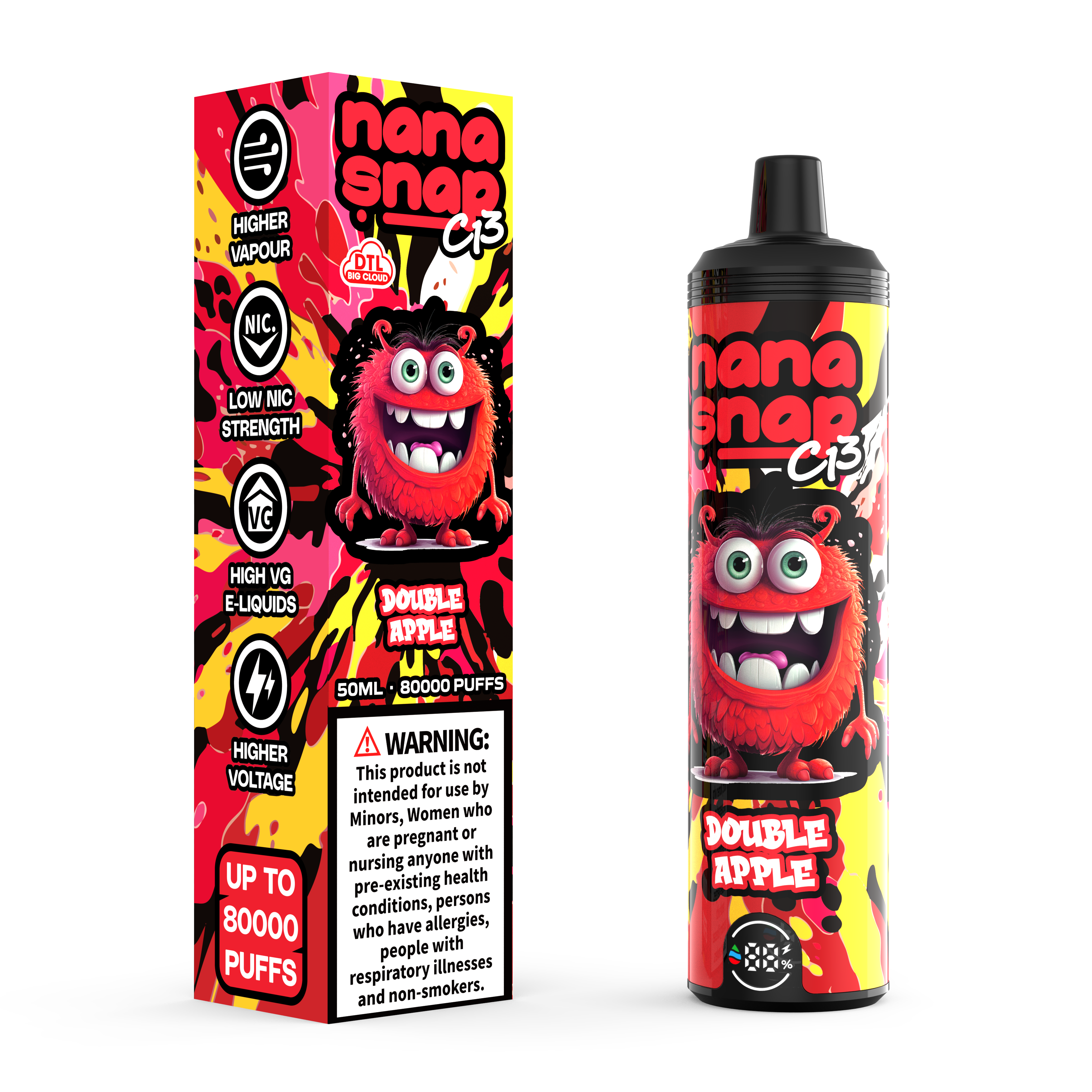 Nanasnap de haute qualité C13 80000 Puff 60000 50000 E Cigarette Pod Pocket Hookah DTL VACER 50ML E-LIQUID DUAL MESH COIL EU ENTAGER