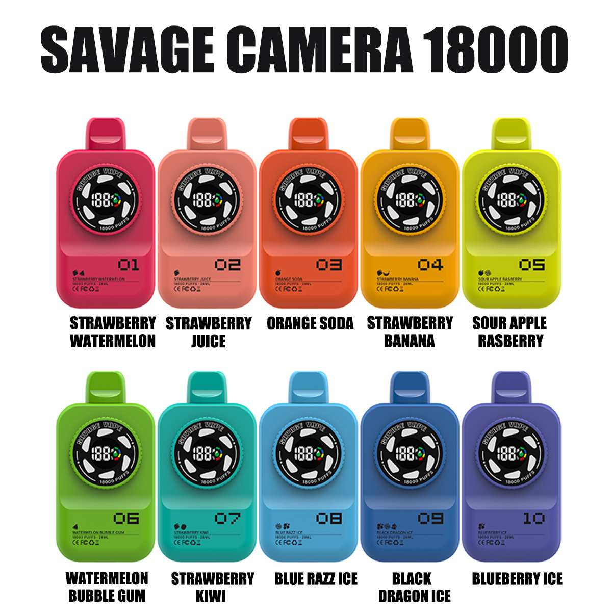 EU Warehouse Savage Camera 18000 Puffs 18k Vape jetable E Cigarette 2% 3% 5% Nic Salt - Fraise Banane