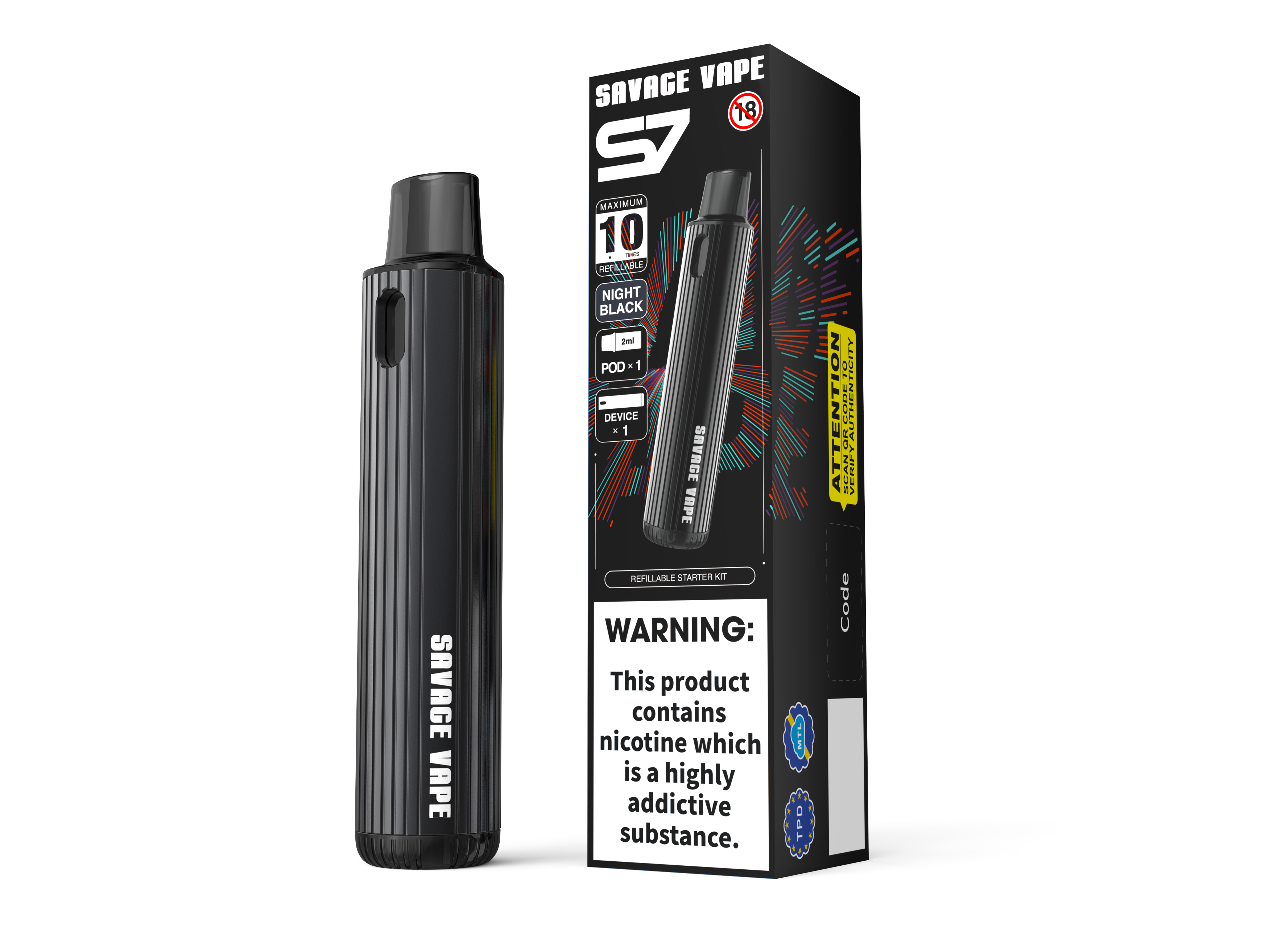 Savage Vape S7 Remplaçable Remplaçable 2 ml Pod Starter Kits Device 700mAh Batterie - TPD