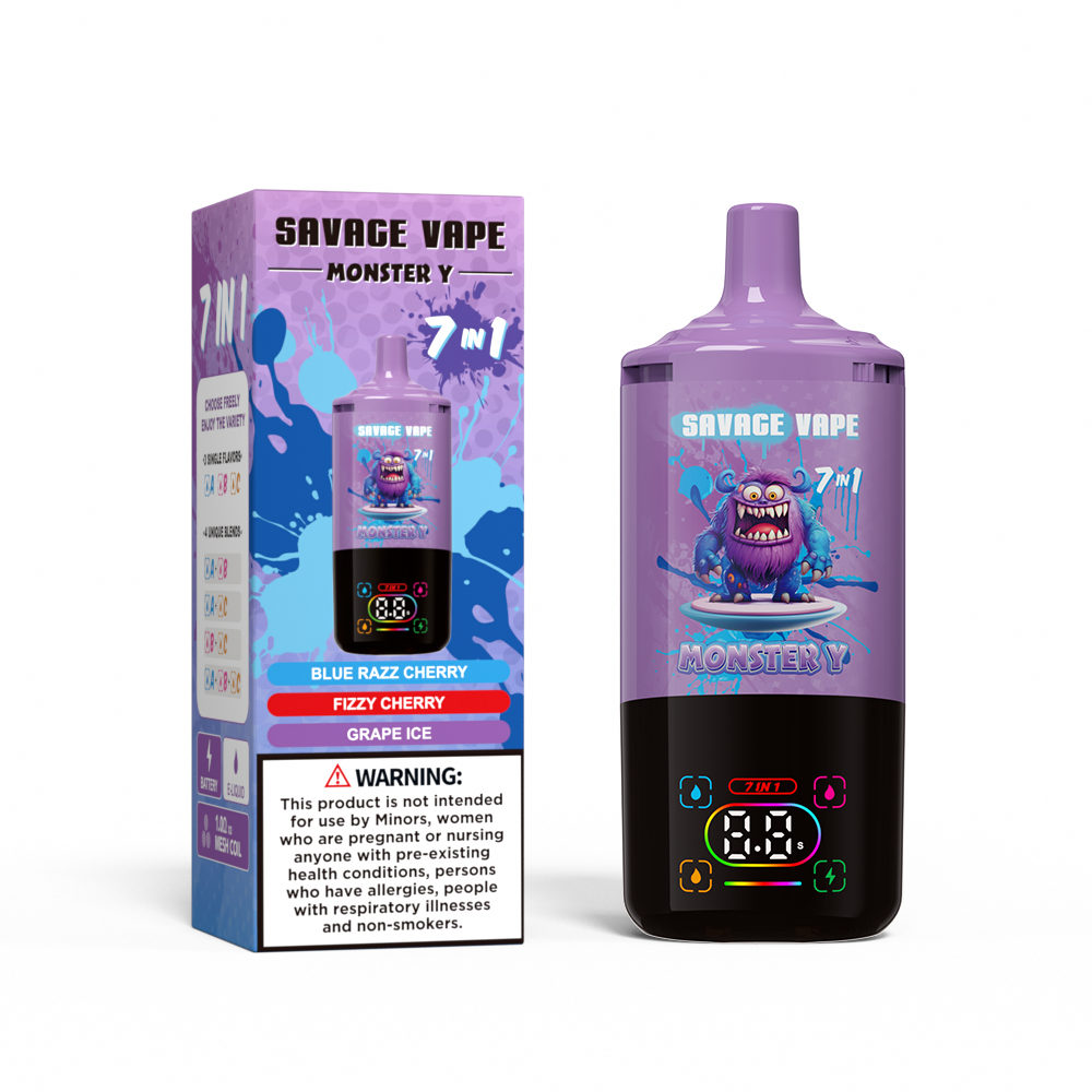 Top Sale Savage Monster Y 80000 Puff 65000 50000 E Cigarette 7 en 1 Double Mesh Coil Smart Affichage 30 + 30 + 30 ml EU EU EU EURISON VAPE VAPE 80K 65K 50K BLUE RAZER CERRER