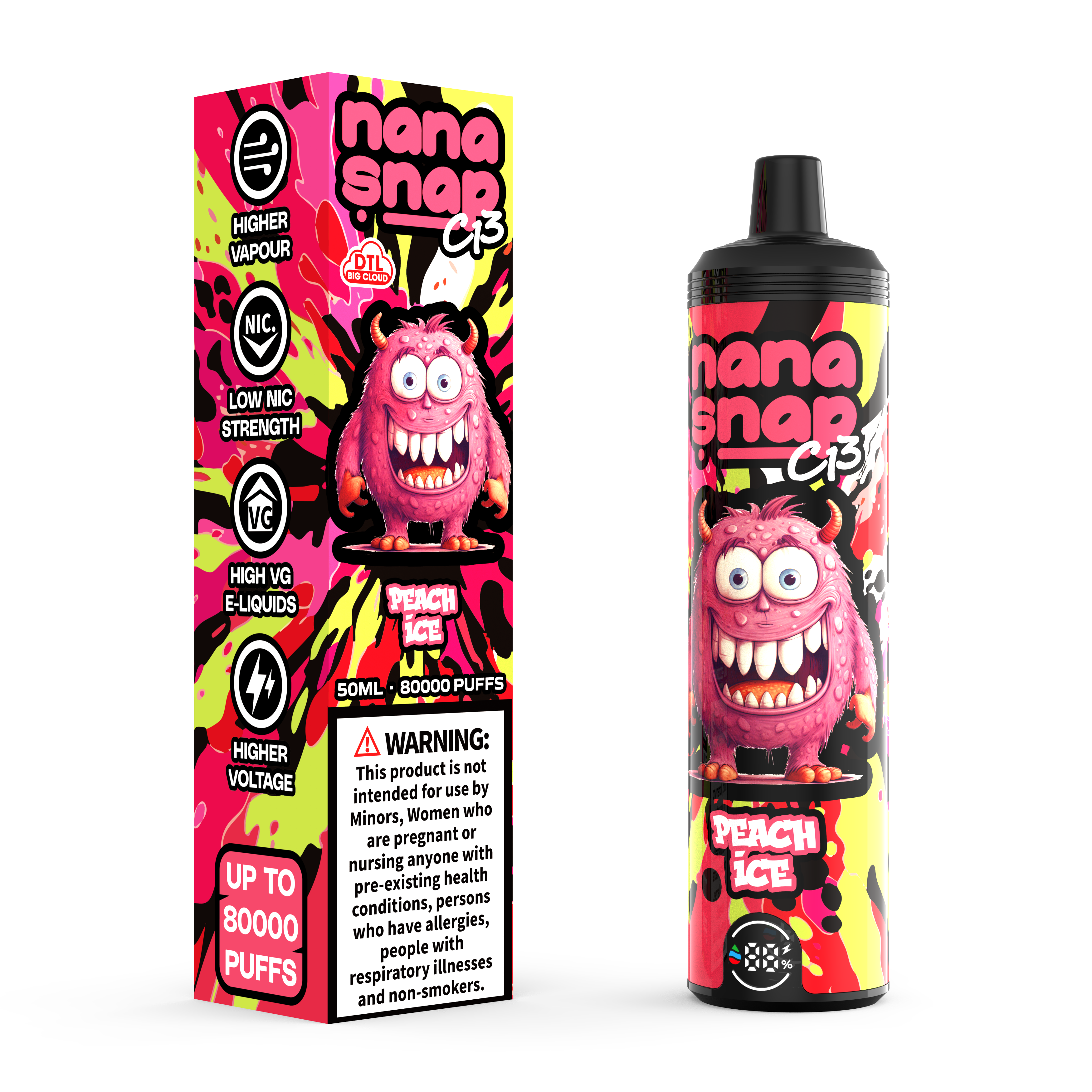 Nanasnap de haute qualité C13 80000 Puff 60000 50000 E Cigarette Pod Pocket Hookah DTL Vaper 50ml E-Liquid Dual Mesh Coil Eu Warehouse Vape Vape 80K 60K 50K-PEEAC