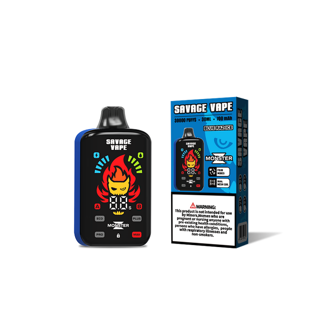 2024 Nouveau design en gros Savage Monster Z 30k Puff 30000 Vape jetable 25000 E Cigarette-Blue Raz Ice