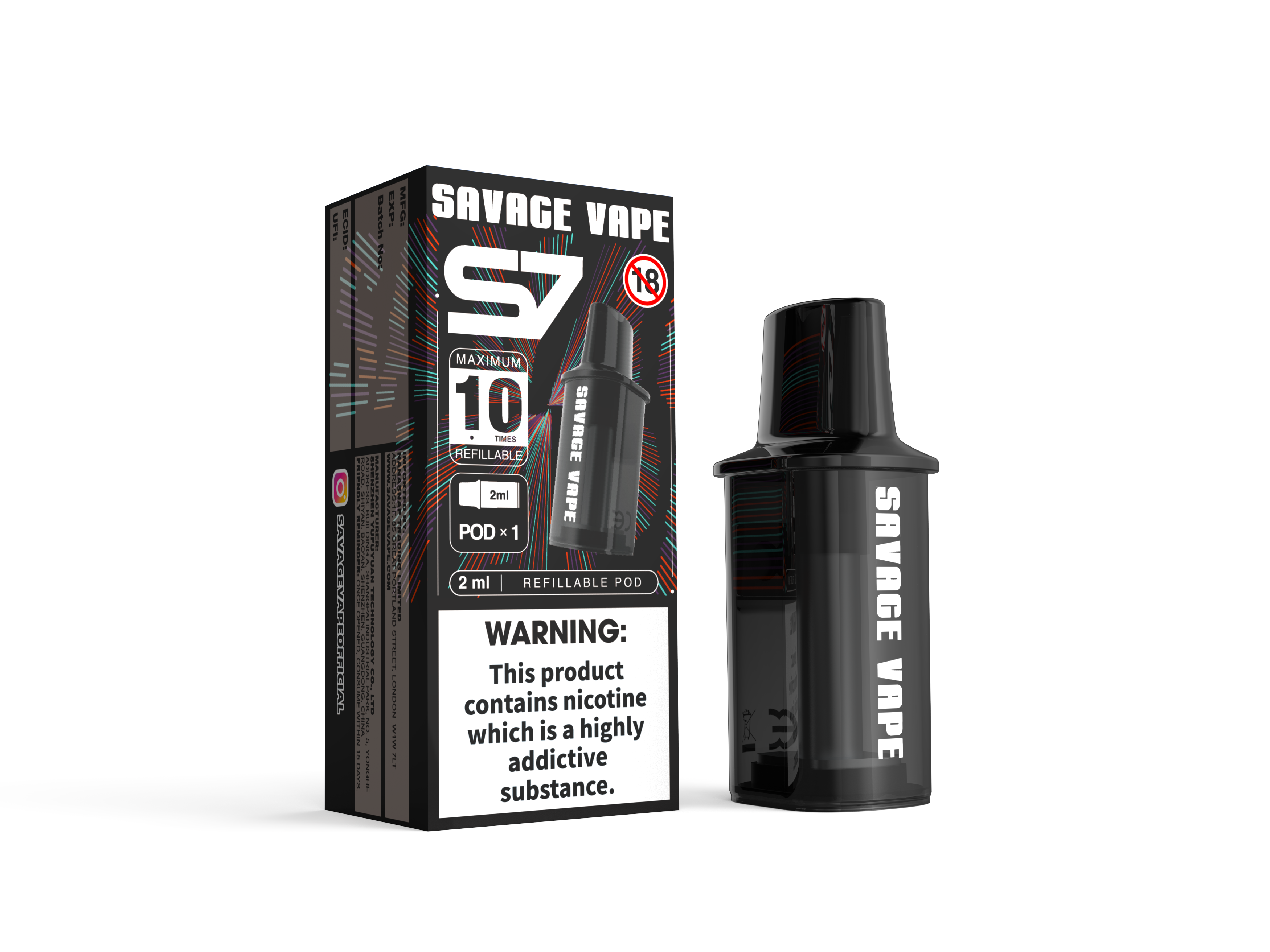 Savage Vape S7 Remplaçable Remplaçable 2 ml Pod Starter Kits Device 700mAh Batterie - TPD