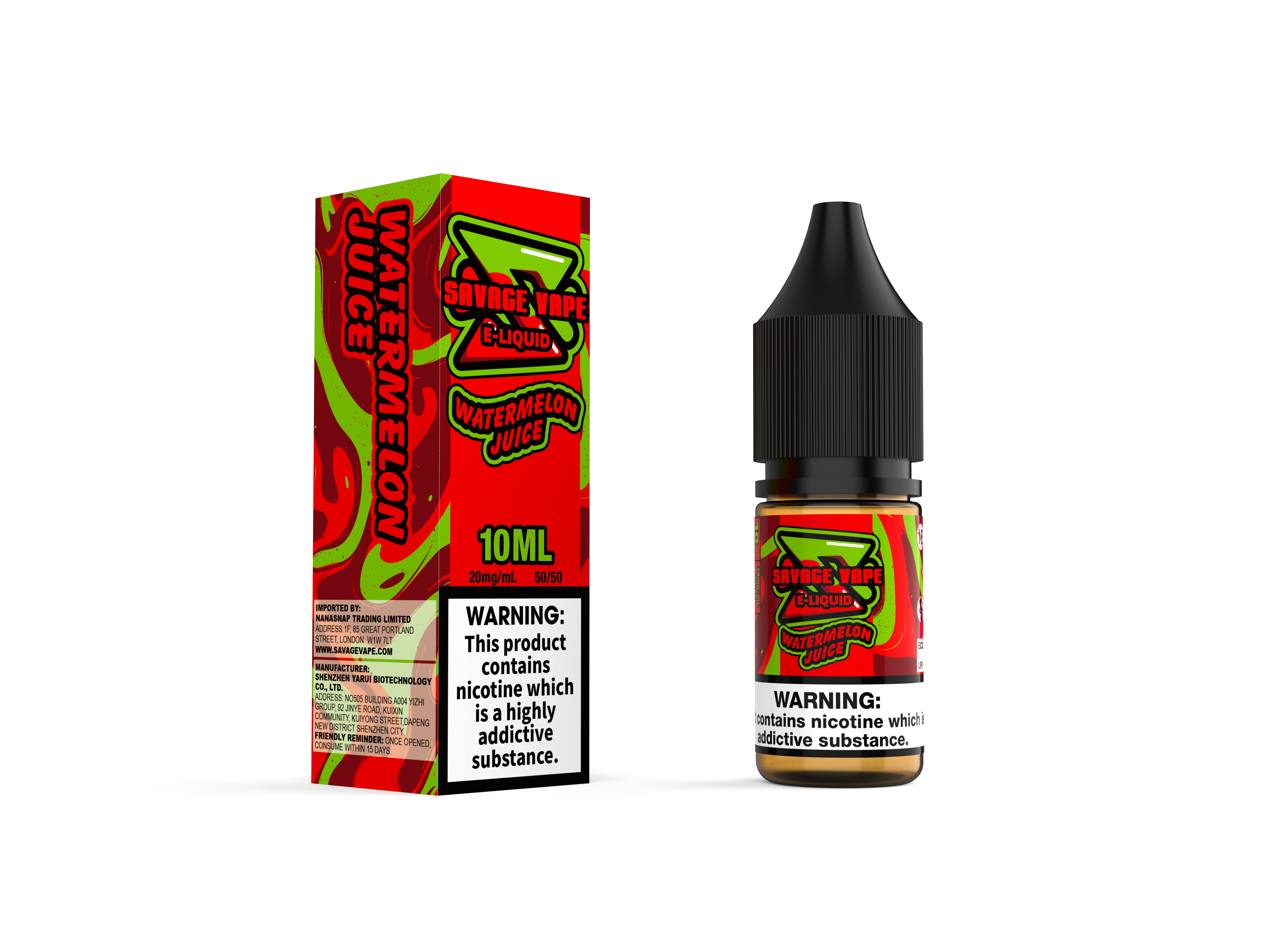 Vape Savage E liquide 2 mg de nicotine Sel 10 ml TPD-Watermelon Juicy